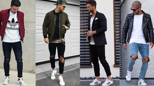 Adidas superstar trắng sọc đen mix áo phông mix áo thun