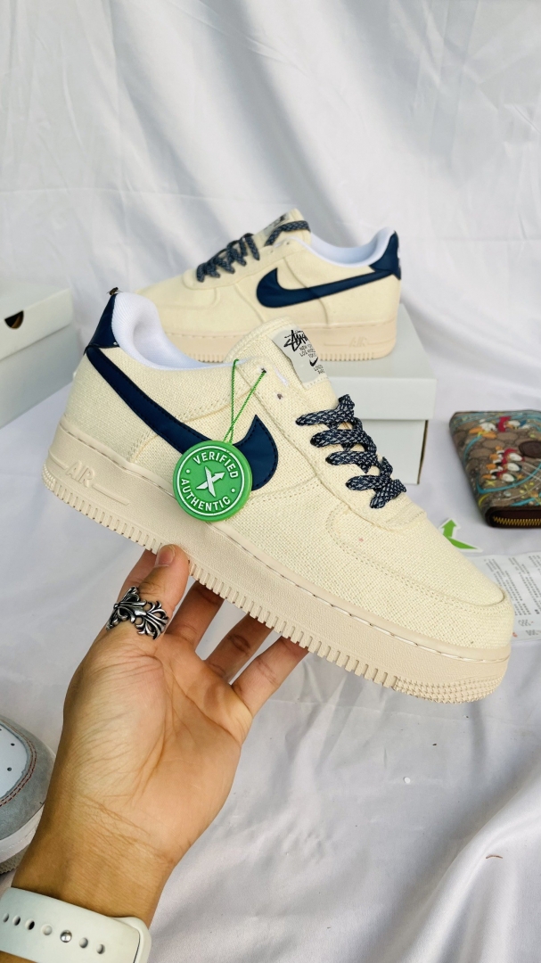 Giày Air Force 1 Sữa Viền Ghi Xanh Siêu Cấp