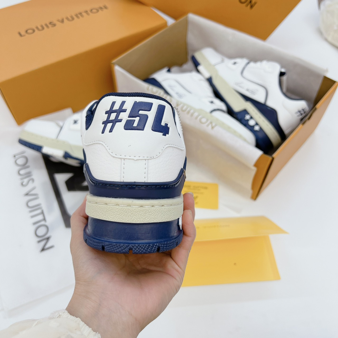 Giày Louis Vuitton Trainer 54 Signature Marine Blue Siêu Cấp
