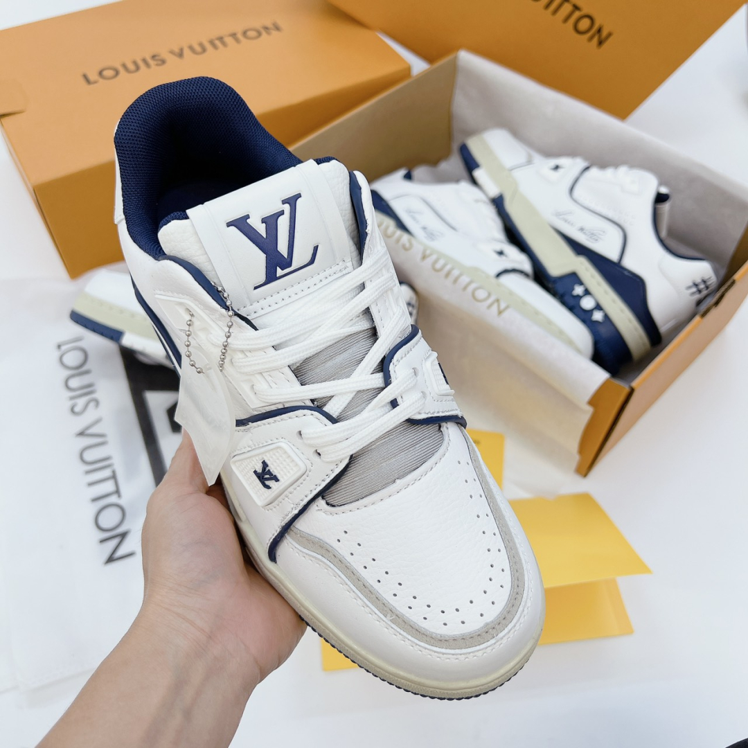 Giày Louis Vuitton Trainer 54 Signature Marine Blue Siêu Cấp