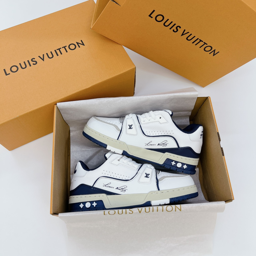 Giày Louis Vuitton Trainer 54 Signature Marine Blue Siêu Cấp