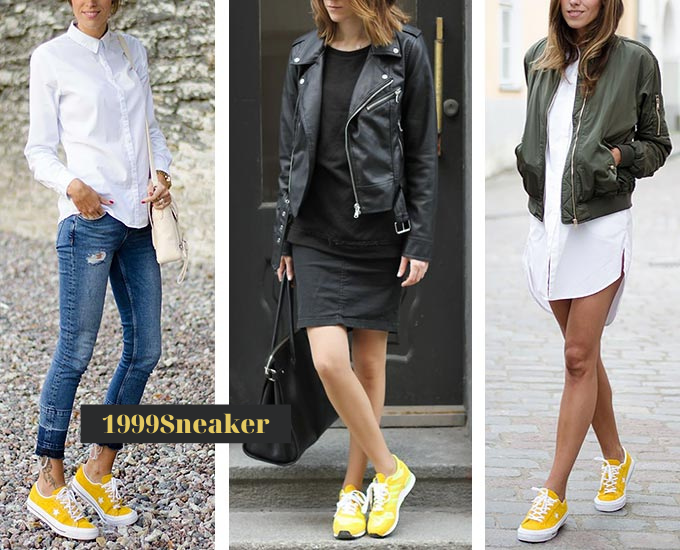 Giày màu vàng phối theo phong cách monochrome