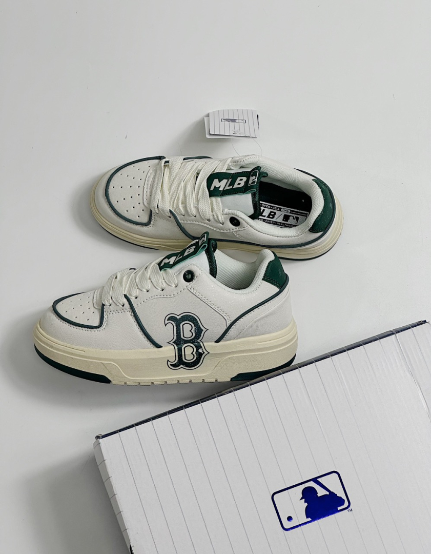Giày MLB Chunky Liner Monogram B Boston White Vintage Green Siêu Cấp