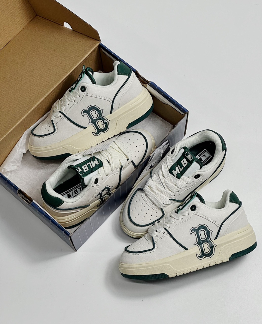 Giày MLB Chunky Liner Monogram B Boston White Vintage Green Siêu Cấp