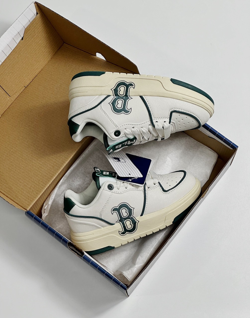 Giày MLB Chunky Liner Monogram B Boston White Vintage Green Siêu Cấp