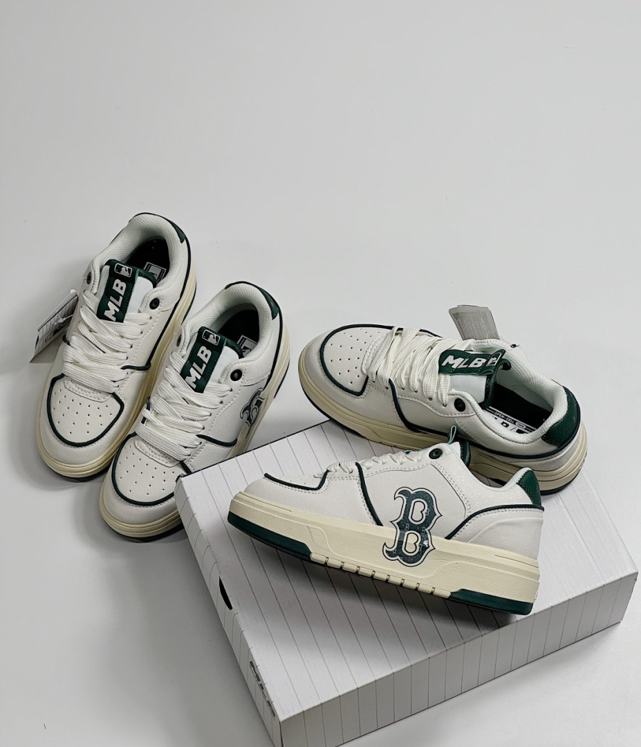 Giày MLB Chunky Liner Monogram B Boston White Vintage Green Siêu Cấp