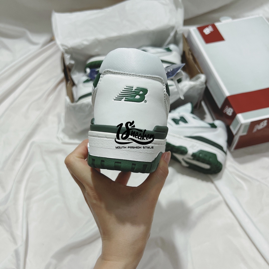 gót giày new balance 550 white green