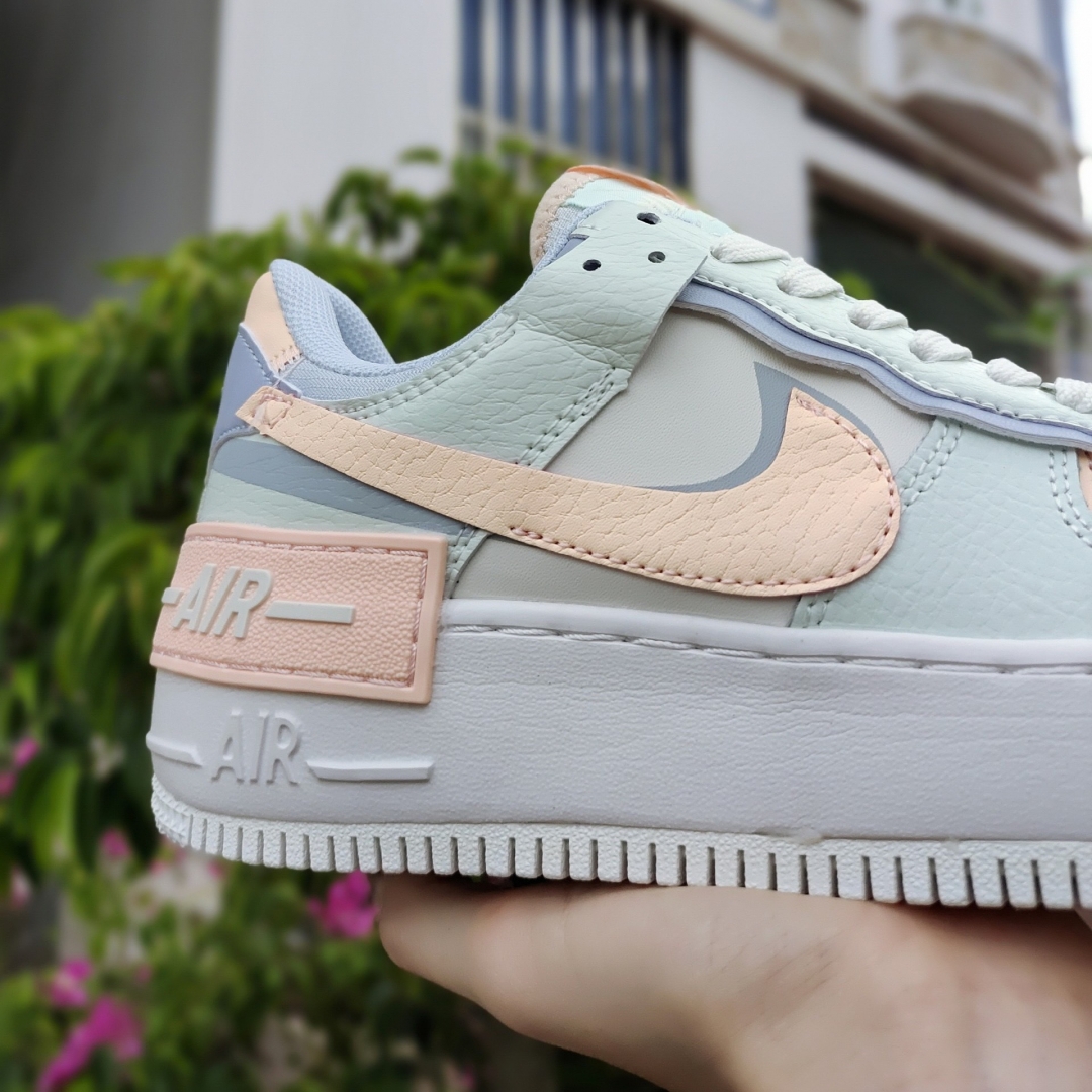 nike air Force 1 shadow barely green crimson tint