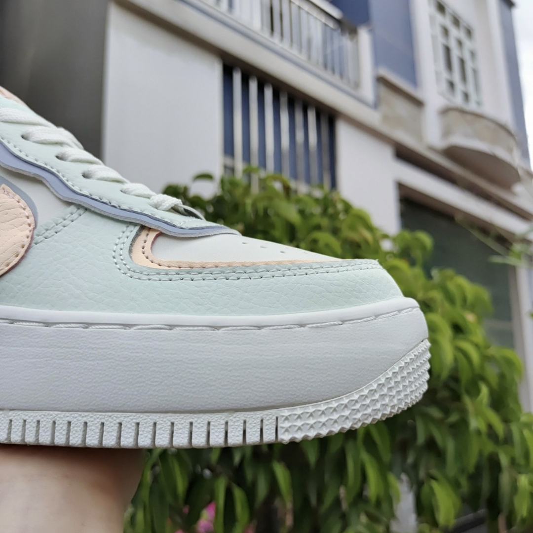 nike air Force 1 shadow barely green crimson tint